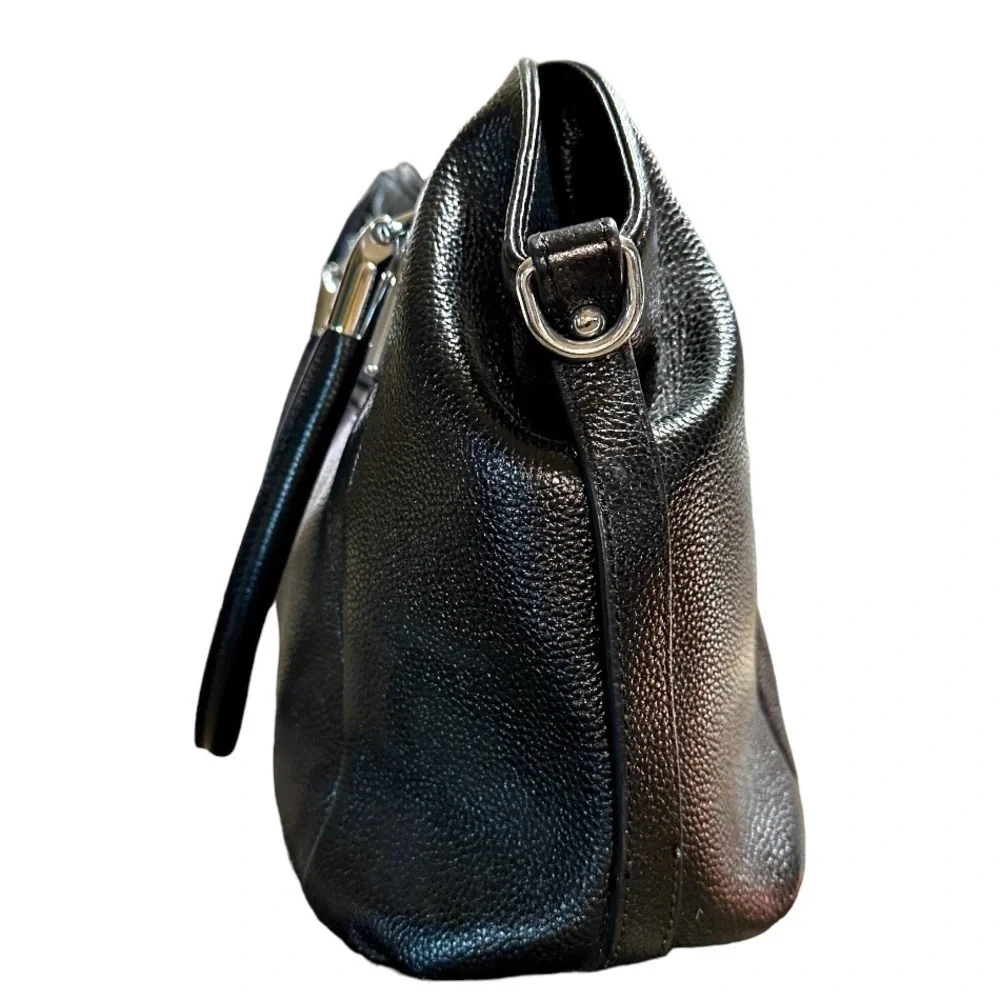 HESHE,Black Casual, Leather Hobo Hand/Shoulder Bag With High Quality Silver Trim